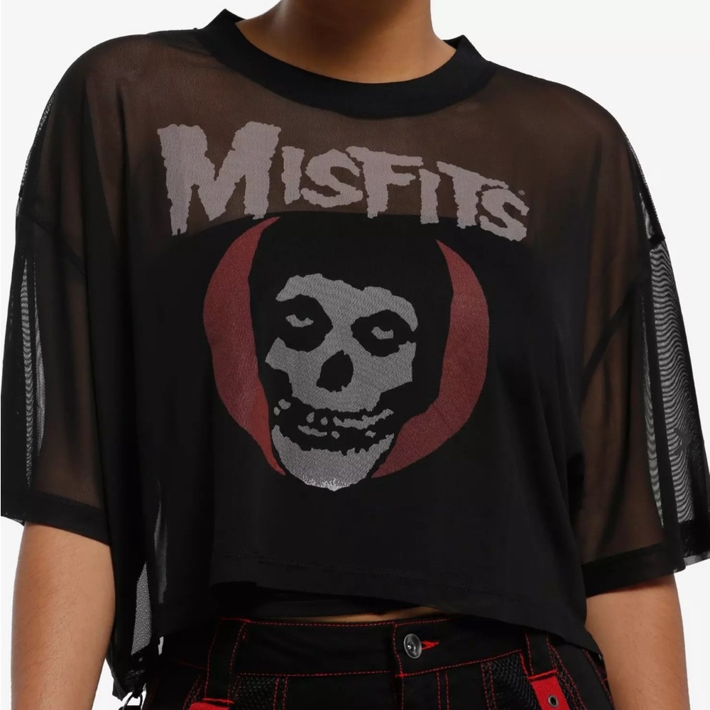 Black Misfits Graphic Mesh Crop Top